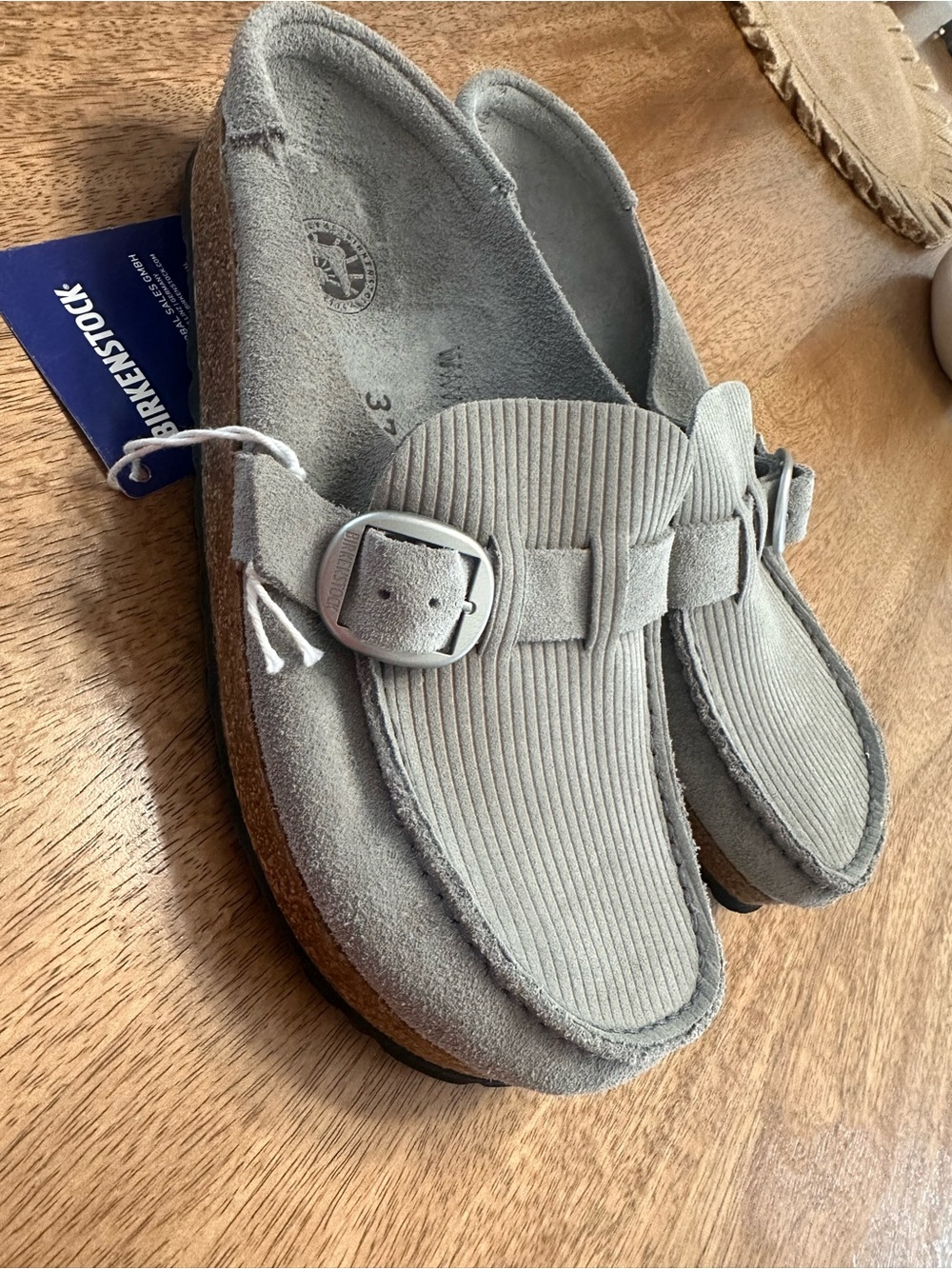 Birkenstock Women’s Light Gray Suede Buckle Slip-On Loafer